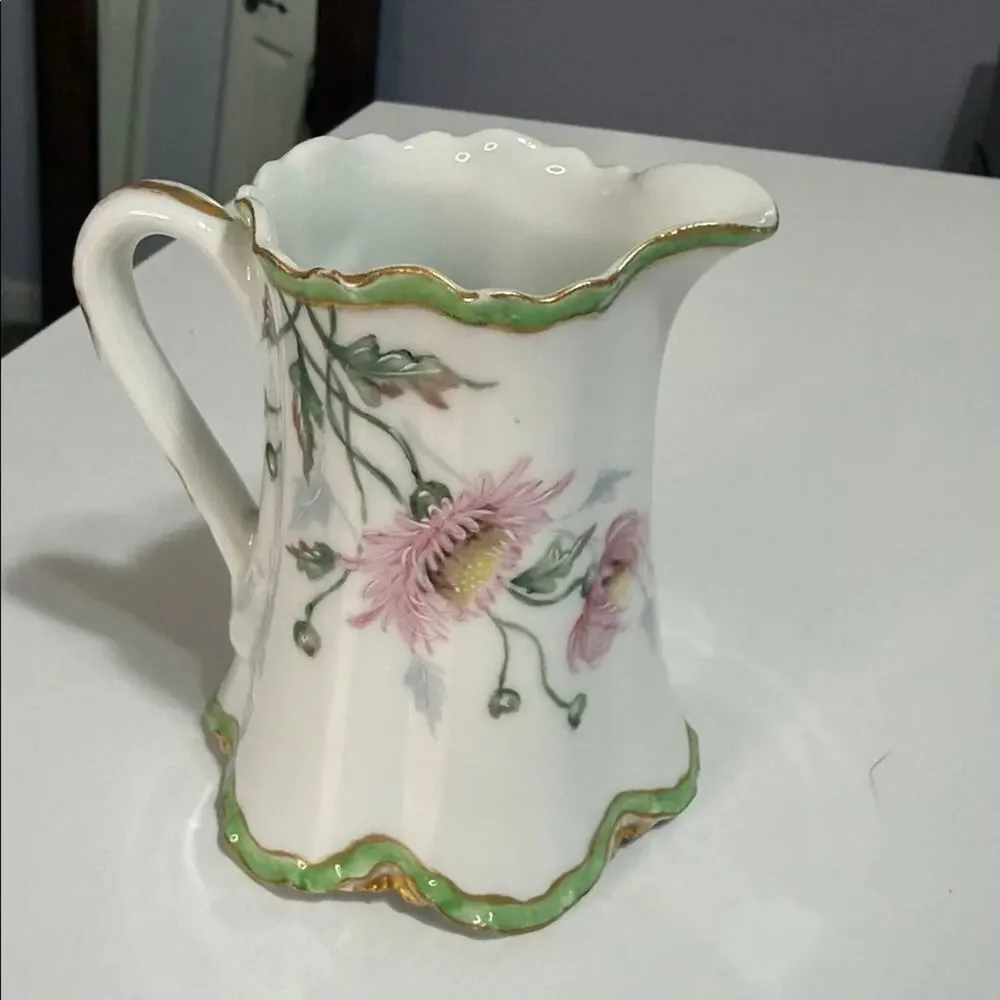 Vintage M&C L France Floral Porcelain Small Pitcher Creamer with Gold Trim